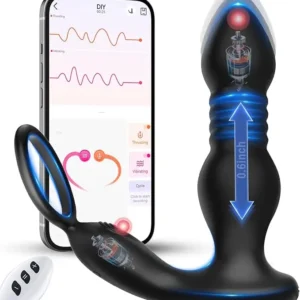 Prostate Massager with Thrusting and 7 Vibration Modes, Includes Cock Ring and Remote Control, Ideal for Men, Women, or Couples.