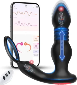 Prostate Massager with Thrusting and 7 Vibration Modes, Includes Cock Ring and Remote Control, Ideal for Men, Women, or Couples.