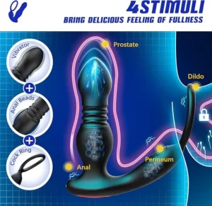 Prostate Massager with Thrusting and 7 Vibration Modes, Includes Cock Ring and Remote Control, Ideal for Men, Women, or Couples.