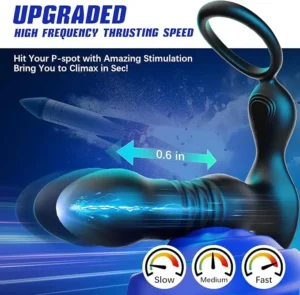Prostate Massager with Thrusting and 7 Vibration Modes, Includes Cock Ring and Remote Control, Ideal for Men, Women, or Couples.