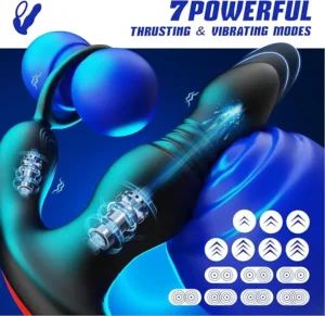 Prostate Massager with Thrusting and 7 Vibration Modes, Includes Cock Ring and Remote Control, Ideal for Men, Women, or Couples.