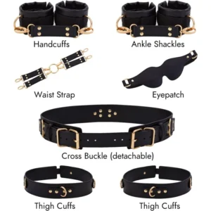 UTIMI Sex Bondage BDSM Kit Restraints Adult SM 6PCS Sets with Adjustable Handcuffs Ankle Cuff Thigh Cuffs Waist Strap Blindfold