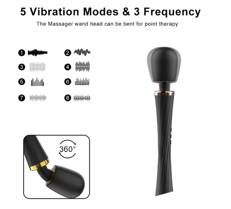 Powerful Cordless Vibrating Wand G-Spot & Anal Stimulation 5 Vibration Modes & 3 Speeds Adult Sex Toys for Women & Partner