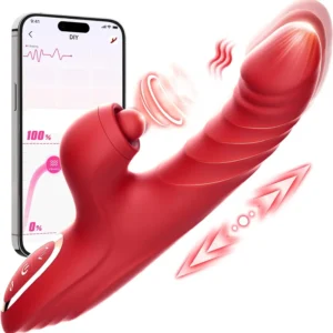 G Spot Rabbit Vibrators for Women, Licking Thrusting Dildo, Clitoral Stimulator, 10 Vibration Modes, 7 Thrust Mode, Adult Sex To