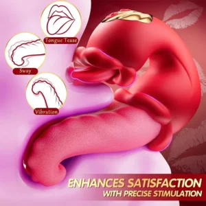 4-in-1 Tongue Thrusting Rose Vibrator - Clitoral & G Spot Sex Toy with 10 Licking & Vibration Modes for Women and Couples