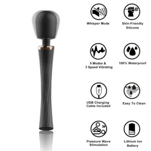 Powerful Cordless Vibrating Wand G-Spot & Anal Stimulation 5 Vibration Modes & 3 Speeds Adult Sex Toys for Women & Partner