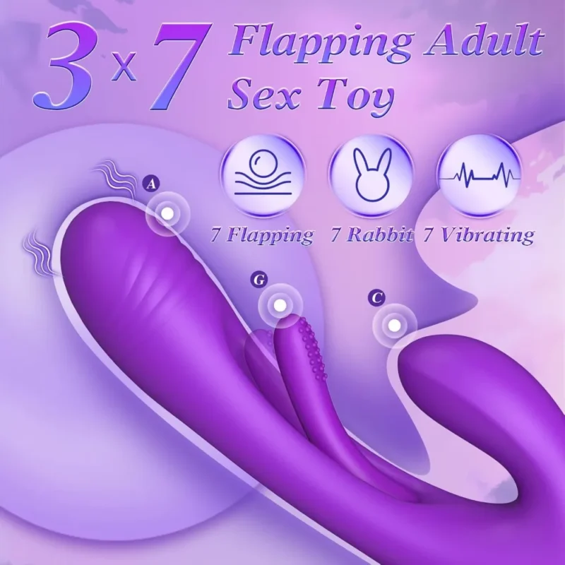 3-IN-1 Rabbit Vibrator for Women Powerful Tapping Flapping Vibrator Clitoral Stimulator Massager Female G-Spot Finger Dildo Sex