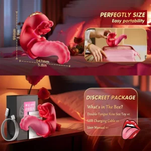 4-in-1 Tongue Thrusting Rose Vibrator - Clitoral & G Spot Sex Toy with 10 Licking & Vibration Modes for Women and Couples