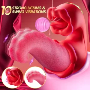 4-in-1 Tongue Thrusting Rose Vibrator - Clitoral & G Spot Sex Toy with 10 Licking & Vibration Modes for Women and Couples